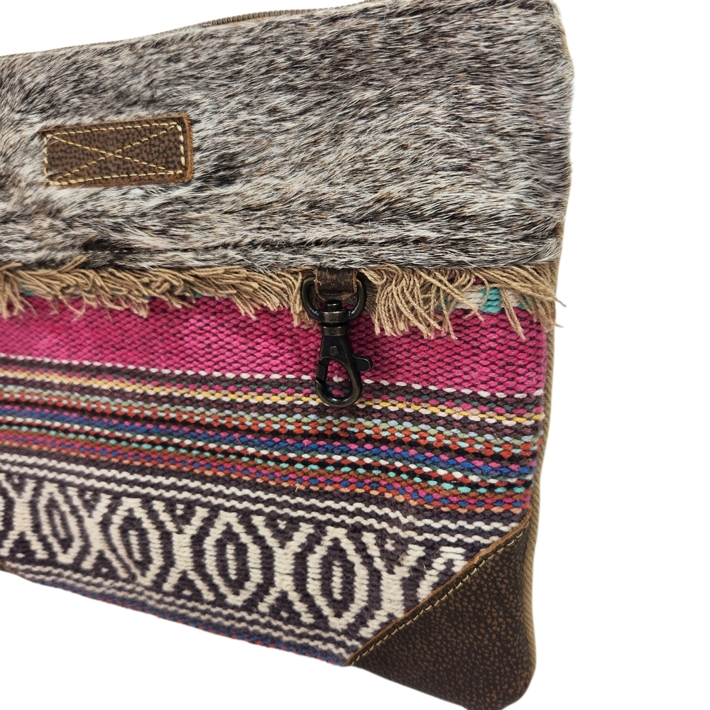 Myra Bag Crossbody Upcycled Canvas Genuine Cowhide Hair Patchwork Boho Leather - Picture 2 of 15